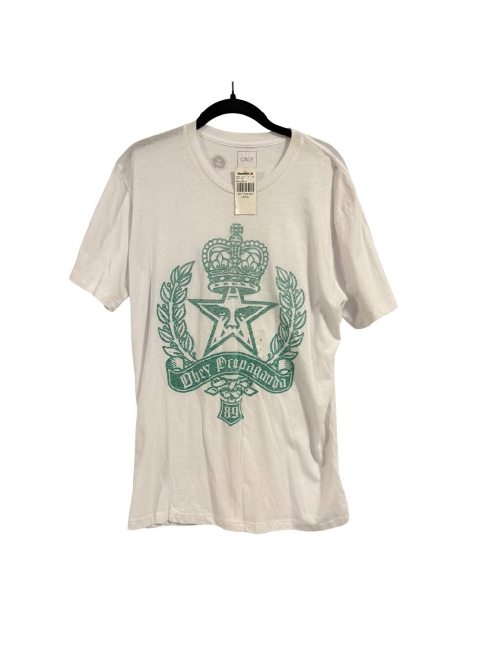 Obey Propaganda T-Shirt 89 White Green Crown Men's Size L NWT